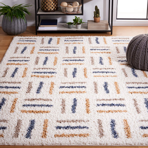 Safavieh Calico Luxurious Round Shag Rug Ivory And Gold Mid-Century Geometric Design Plush 1.625" Pile Crafted In Turkey 4'-0" x 4'-0" CLC112A-4R
