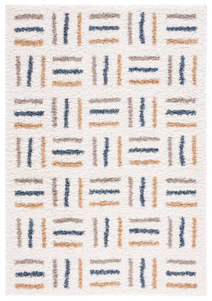 Safavieh Calico Luxurious Round Shag Rug Ivory And Gold Mid-Century Geometric Design Plush 1.625" Pile Crafted In Turkey 4'-0" x 4'-0" CLC112A-4R