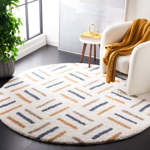 Safavieh Calico Luxurious Round Shag Rug Ivory And Gold Mid-Century Geometric Design Plush 1.625" Pile Crafted In Turkey 4'-0" x 4'-0" CLC112A-4R