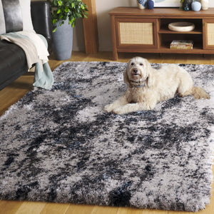 Safavieh Cloud Elegant Shag Area Rug – Luxurious Comfort With Modern Abstract Design For Stylish Spaces Grey ,Blue Polyester Cld110f-9
