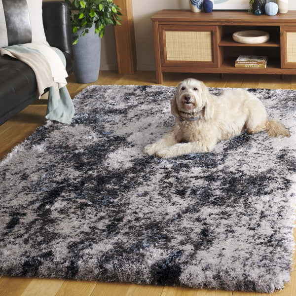Safavieh Cloud Elegant Shag Area Rug – Luxurious Comfort With Modern Abstract Design For Stylish Spaces Grey ,Blue Polyester Cld110f-9