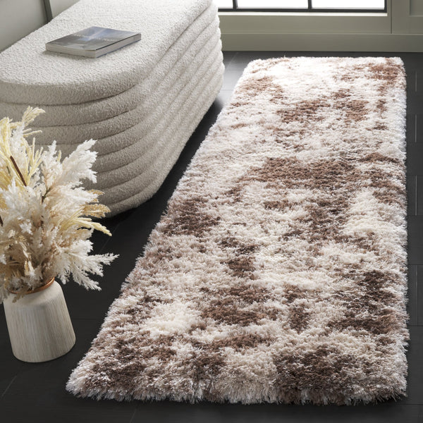 Safavieh Cloud Plush Area Rug - Luxurious Shag Texture, Ethically Made, Stylish Design For Any Décor Ivory ,Brown Polyester Cld114a-9