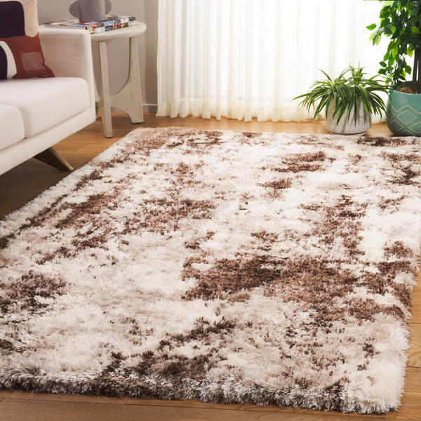 Safavieh Cloud Plush Area Rug - Luxurious Shag Texture, Ethically Made, Stylish Design For Any Décor Ivory ,Brown Polyester Cld114a-9