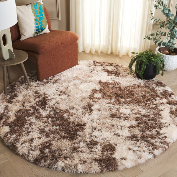 Safavieh Cloud Plush Area Rug - Luxurious Shag Texture, Ethically Made, Stylish Design For Any Décor Ivory ,Brown Polyester Cld114a-9