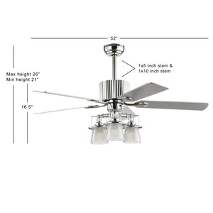 Safavieh PARLIN, Modern 3-Light Ceiling Fan - 52-Inch Chrome Design with White Maple/Silver Blades for Style CLF1000A