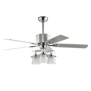 Safavieh PARLIN, Modern 3-Light Ceiling Fan - 52-Inch Chrome Design with White Maple/Silver Blades for Style CLF1000A