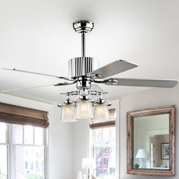 Safavieh PARLIN, Modern 3-Light Ceiling Fan - 52-Inch Chrome Design with White Maple/Silver Blades for Style CLF1000A