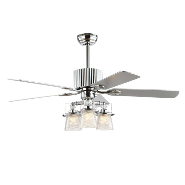 Safavieh PARLIN, Modern 3-Light Ceiling Fan - 52-Inch Chrome Design with White Maple/Silver Blades for Style CLF1000A