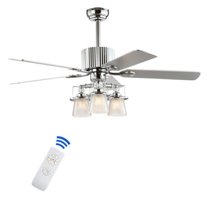 Safavieh PARLIN, Modern 3-Light Ceiling Fan - 52-Inch Chrome Design with White Maple/Silver Blades for Style CLF1000A