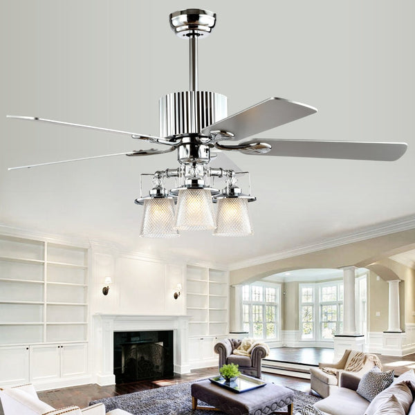 Safavieh PARLIN, Modern 3-Light Ceiling Fan - 52-Inch Chrome Design with White Maple/Silver Blades for Style CLF1000A