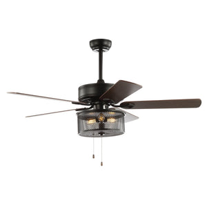 Safavieh FREDRIK, 52-Inch Black Iron Ceiling Fan with 3 Lights and Reversible White Maple/Silver Blades CLF1005A