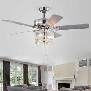 Safavieh DRESHER, 52-Inch Chrome Ceiling Fan with 3 Lights & White Maple/Silver Blades for Stylish Airflow CLF1006A