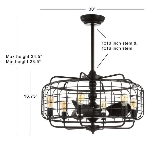 Safavieh LARSIN, LARSIN 30-Inch Black Iron Ceiling Fan with 6 Black Blades for Modern Style and Efficient Airflow CLF1007A