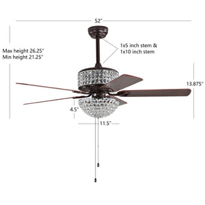 Safavieh NORI, 52-Inch Ceiling Fan with 6 Lights, Oil-Rubbed Bronze Finish & Dark Walnut Blades for Style CLF1011A