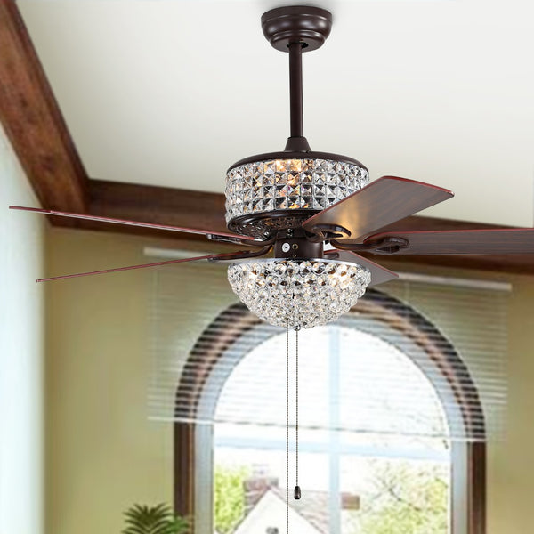 Safavieh NORI, 52-Inch Ceiling Fan with 6 Lights, Oil-Rubbed Bronze Finish & Dark Walnut Blades for Style CLF1011A