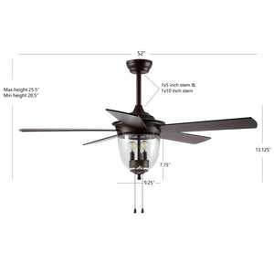 Safavieh RALLEN, 52-Inch Oil Rubbed Bronze Ceiling Fan with Dark Walnut Blades and Integrated 3-Light Fixture CLF1012A