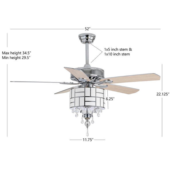 Safavieh FINT, Modern 3-Light Ceiling Fan with Chrome Finish & White Maple Blades for Elegant Airflow CLF1013A