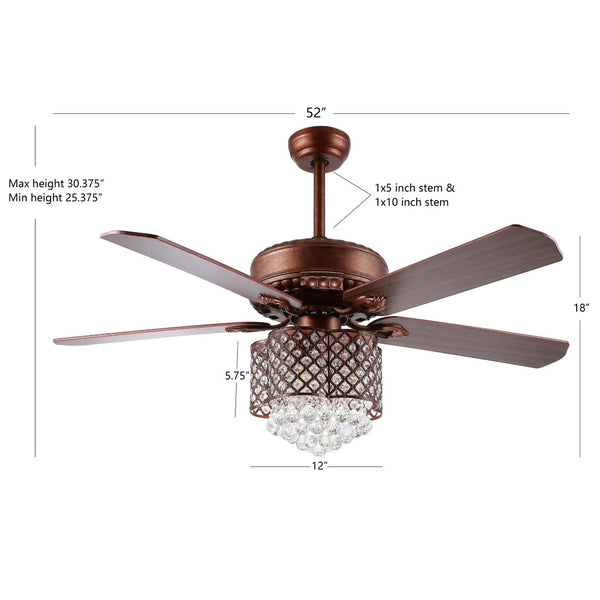 Safavieh KELSO, 3-Light, 52-Inch Ceiling Fan with Bronze Finish & Dark Walnut Blades for Classic Elegance CLF1015A