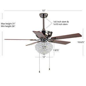 Safavieh KORLA, 52-Inch Chrome Ceiling Fan with 3-Light Fixture & Dark Walnut Blades for Modern Style CLF1017A