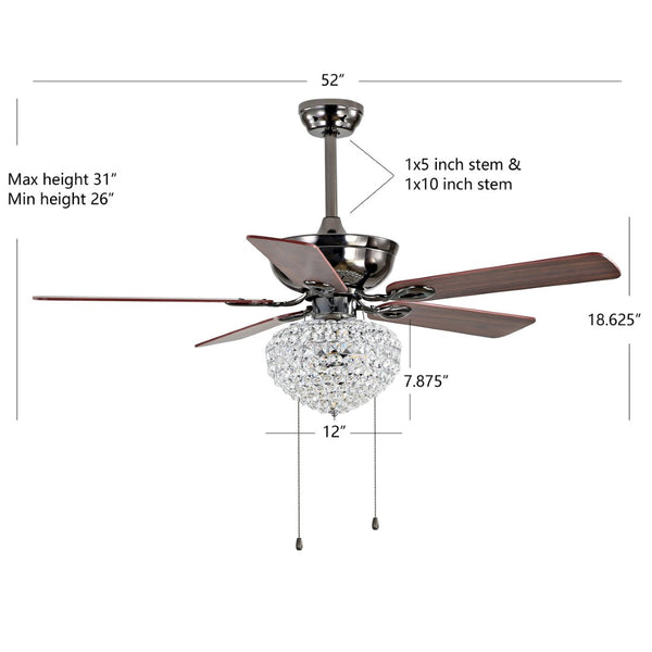 Safavieh KORLA, 52-Inch Chrome Ceiling Fan with 3-Light Fixture & Dark Walnut Blades for Modern Style CLF1017A