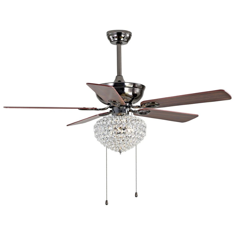 Safavieh KORLA, 52-Inch Chrome Ceiling Fan with 3-Light Fixture & Dark Walnut Blades for Modern Style CLF1017A