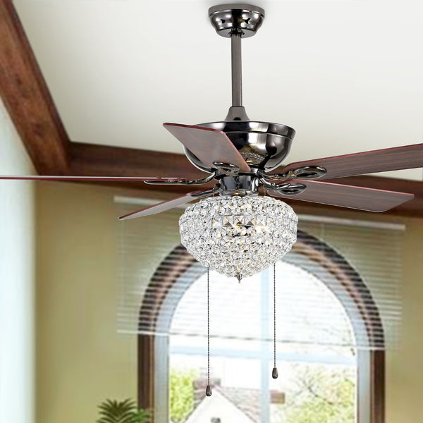 Safavieh KORLA, 52-Inch Chrome Ceiling Fan with 3-Light Fixture & Dark Walnut Blades for Modern Style CLF1017A