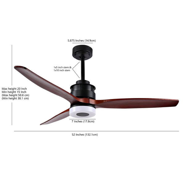 Safavieh JEMPER, 52-Inch LED Ceiling Fan with Coffee Wood Blades & Black Iron Finish for Modern Comfort CLF1019A