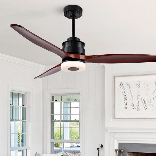 Safavieh JEMPER, 52-Inch LED Ceiling Fan with Coffee Wood Blades & Black Iron Finish for Modern Comfort CLF1019A