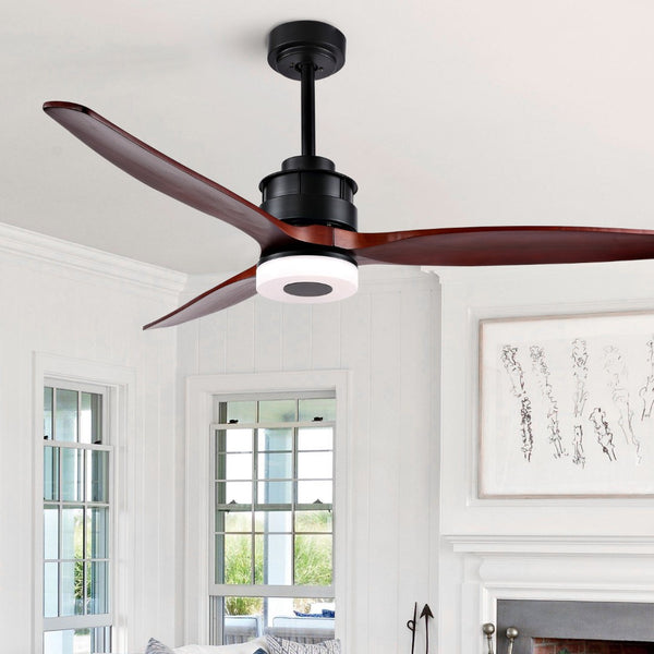 Safavieh JEMPER, 52-Inch LED Ceiling Fan with Coffee Wood Blades & Black Iron Finish for Modern Comfort CLF1019A