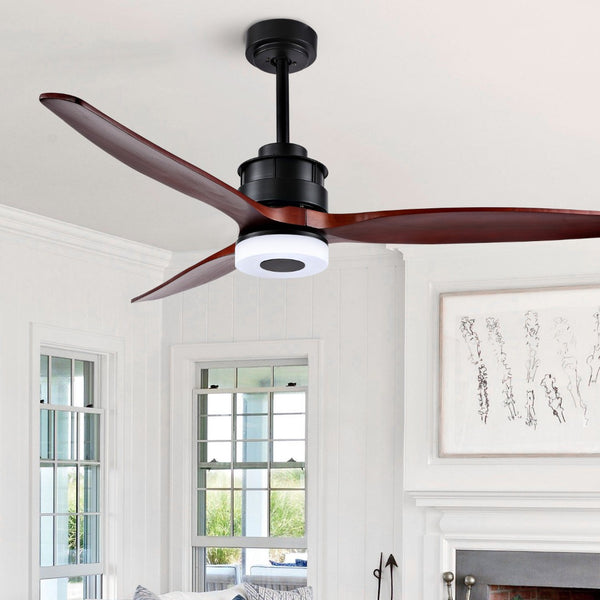 Safavieh JEMPER, 52-Inch LED Ceiling Fan with Coffee Wood Blades & Black Iron Finish for Modern Comfort CLF1019A