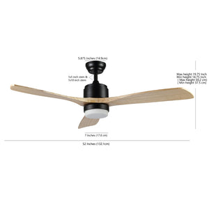 Safavieh VENCIN, 52-Inch LED Ceiling Fan with Black Iron Housing & Natural Wood Blades for Modern Spaces CLF1020A
