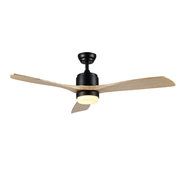 Safavieh VENCIN, 52-Inch LED Ceiling Fan with Black Iron Housing & Natural Wood Blades for Modern Spaces CLF1020A