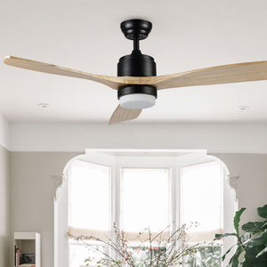 Safavieh VENCIN, 52-Inch LED Ceiling Fan with Black Iron Housing & Natural Wood Blades for Modern Spaces CLF1020A