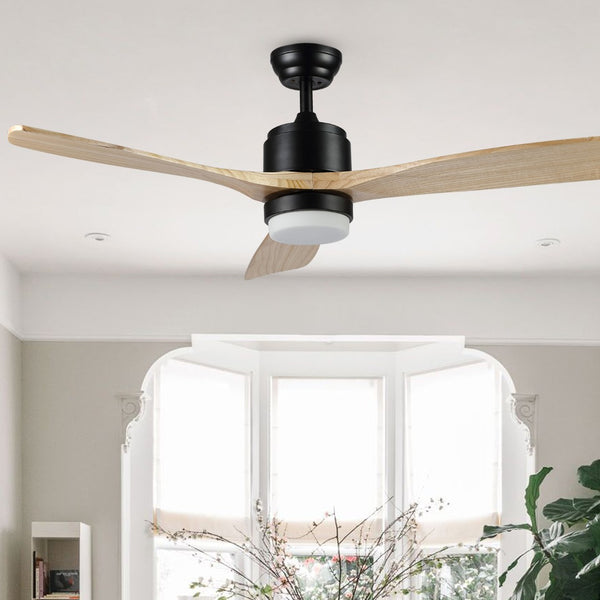 Safavieh VENCIN, 52-Inch LED Ceiling Fan with Black Iron Housing & Natural Wood Blades for Modern Spaces CLF1020A