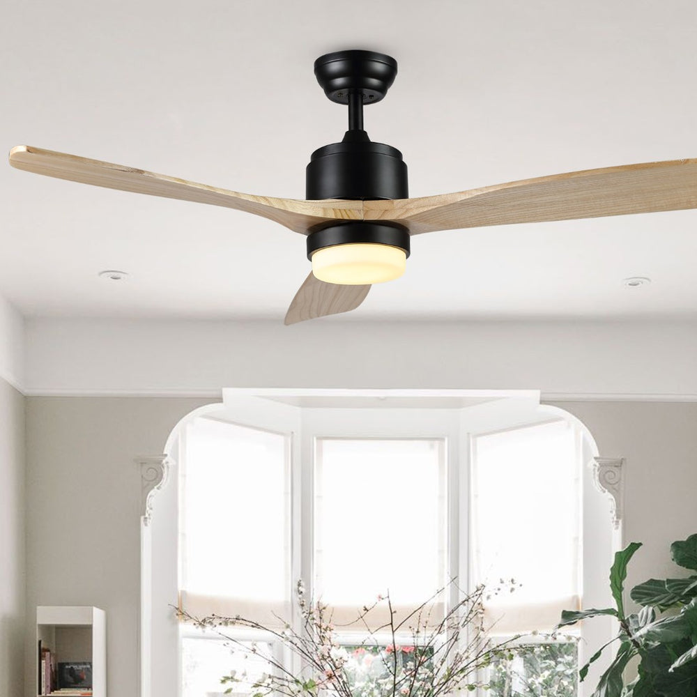 Safavieh VENCIN, 52-Inch LED Ceiling Fan with Black Iron Housing & Natural Wood Blades for Modern Spaces CLF1020A