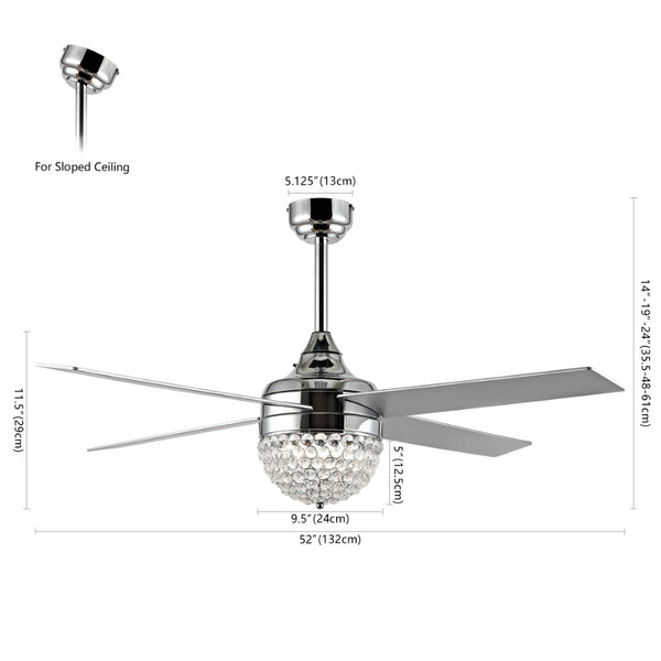 Safavieh CRISTA, 52-Inch Ceiling Fan with Silver White Maple Blades for Stylish Airflow in Any Room Chrome / Clear CLF1023B