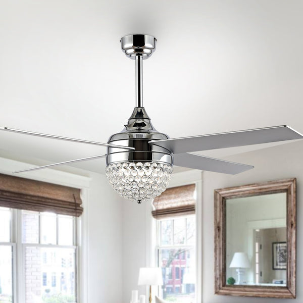 Safavieh CRISTA, 52-Inch Ceiling Fan with Silver White Maple Blades for Stylish Airflow in Any Room Chrome / Clear CLF1023B