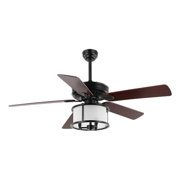 Safavieh KRISTOS, Modern 3-Light Ceiling Fan, 52" Black Iron Housing with Warm Cherry/Walnut Blades CLF1024A