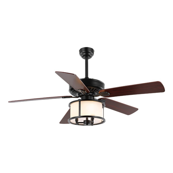 Safavieh KRISTOS, Modern 3-Light Ceiling Fan, 52" Black Iron Housing with Warm Cherry/Walnut Blades CLF1024A
