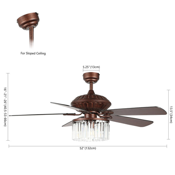 Safavieh LAURILA, 52" Ceiling Fan with 3-Lights, Rustic Iron Finish & Dark Walnut Blades for Stylish Airflow CLF1025A