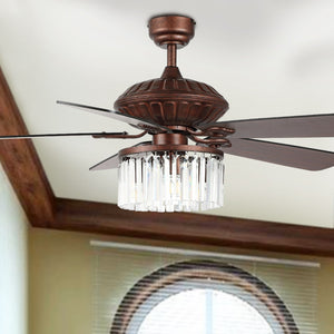 Safavieh LAURILA, 52" Ceiling Fan with 3-Lights, Rustic Iron Finish & Dark Walnut Blades for Stylish Airflow CLF1025A