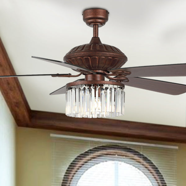 Safavieh LAURILA, 52" Ceiling Fan with 3-Lights, Rustic Iron Finish & Dark Walnut Blades for Stylish Airflow CLF1025A