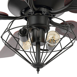 Safavieh LEANNE, 52-Inch Ceiling Fan with 2 Lights – Elegant Black Iron & Dark Cherry/Red Walnut Blades CLF1026A