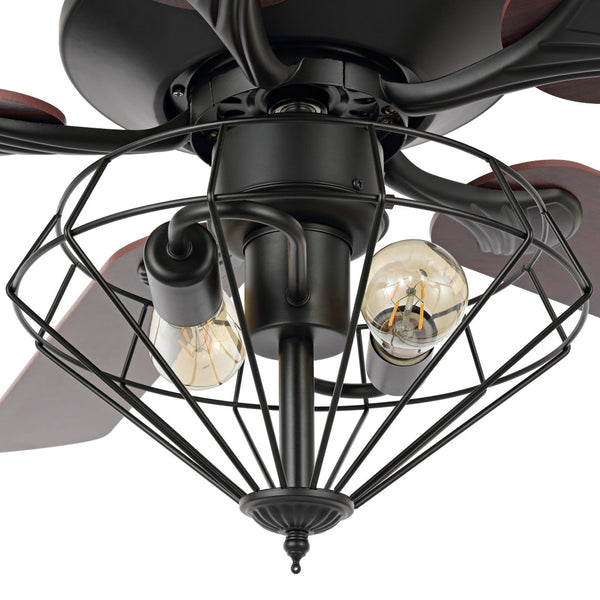 Safavieh LEANNE, 52-Inch Ceiling Fan with 2 Lights – Elegant Black Iron & Dark Cherry/Red Walnut Blades CLF1026A