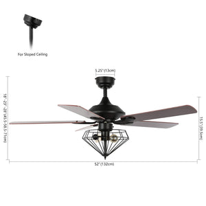 Safavieh LEANNE, 52-Inch Ceiling Fan with 2 Lights – Elegant Black Iron & Dark Cherry/Red Walnut Blades CLF1026A