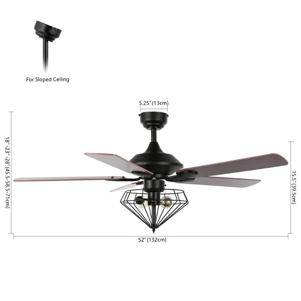 Safavieh LEANNE, 52-Inch Ceiling Fan with 2 Lights – Elegant Black Iron & Dark Cherry/Red Walnut Blades CLF1026A
