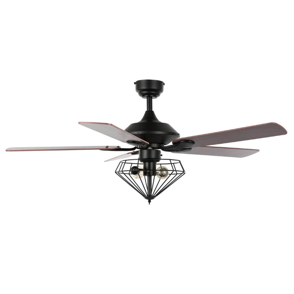 Safavieh LEANNE, 52-Inch Ceiling Fan with 2 Lights – Elegant Black Iron & Dark Cherry/Red Walnut Blades CLF1026A