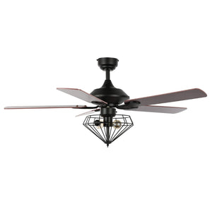 Safavieh LEANNE, 52-Inch Ceiling Fan with 2 Lights – Elegant Black Iron & Dark Cherry/Red Walnut Blades CLF1026A