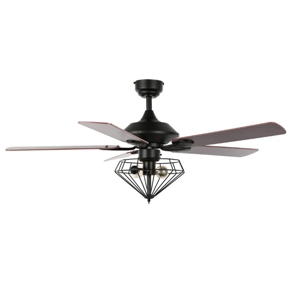 Safavieh LEANNE, 52-Inch Ceiling Fan with 2 Lights – Elegant Black Iron & Dark Cherry/Red Walnut Blades CLF1026A