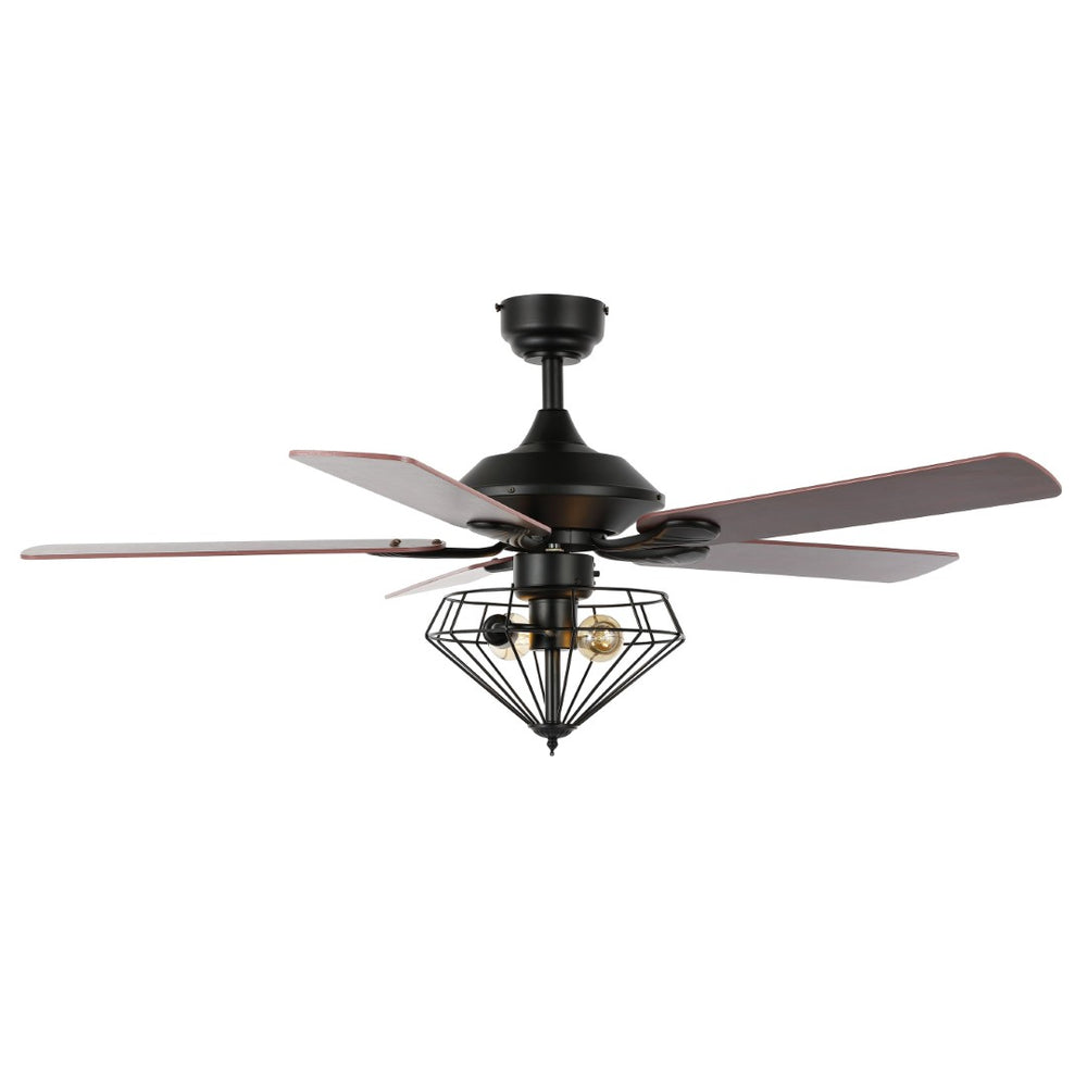 Safavieh LEANNE, 52-Inch Ceiling Fan with 2 Lights – Elegant Black Iron & Dark Cherry/Red Walnut Blades CLF1026A
